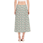 Laurel Green Bull Terrier Pattern Print Side Slit Midi Skirt