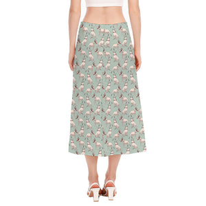 Laurel Green Bull Terrier Pattern Print Side Slit Midi Skirt