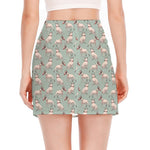 Laurel Green Bull Terrier Pattern Print Side Slit Mini Skirt