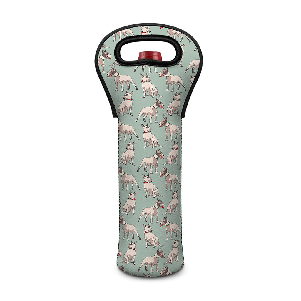 Laurel Green Bull Terrier Pattern Print Single Neoprene Wine Tote