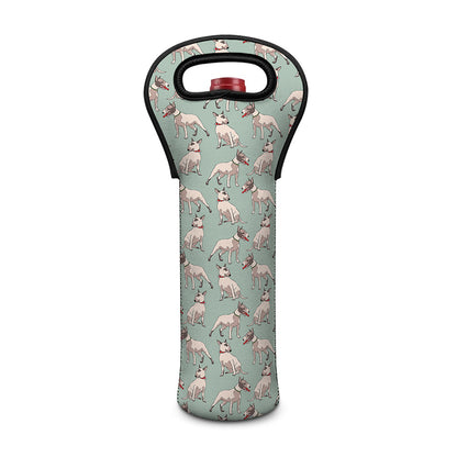 Laurel Green Bull Terrier Pattern Print Single Neoprene Wine Tote