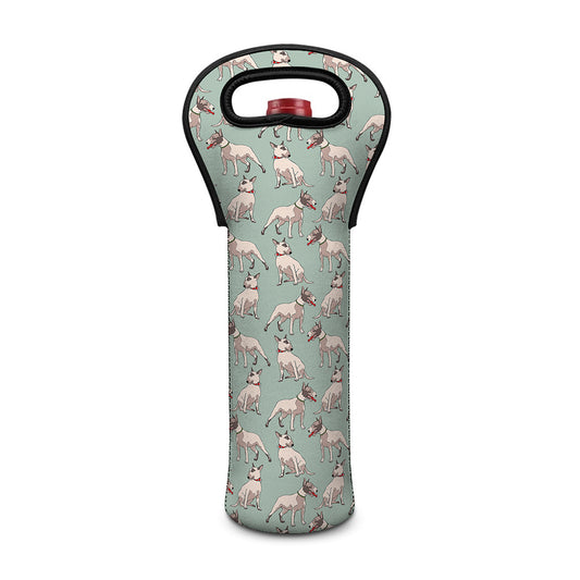 Laurel Green Bull Terrier Pattern Print Single Neoprene Wine Tote