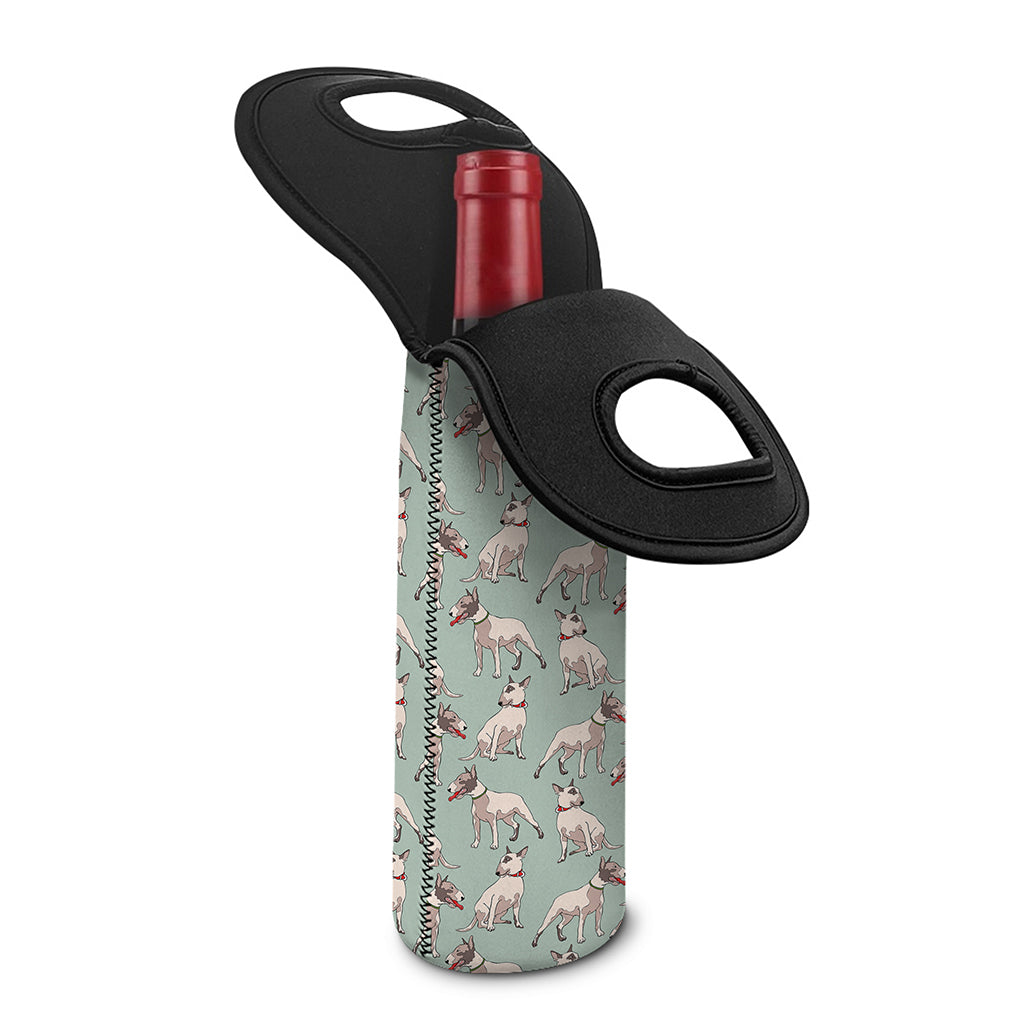 Laurel Green Bull Terrier Pattern Print Single Neoprene Wine Tote