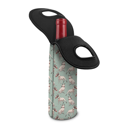 Laurel Green Bull Terrier Pattern Print Single Neoprene Wine Tote