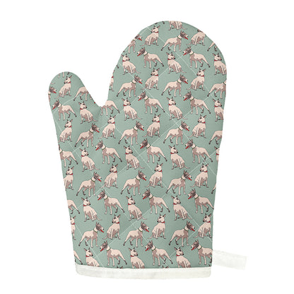 Laurel Green Bull Terrier Pattern Print Single Oven Mitt