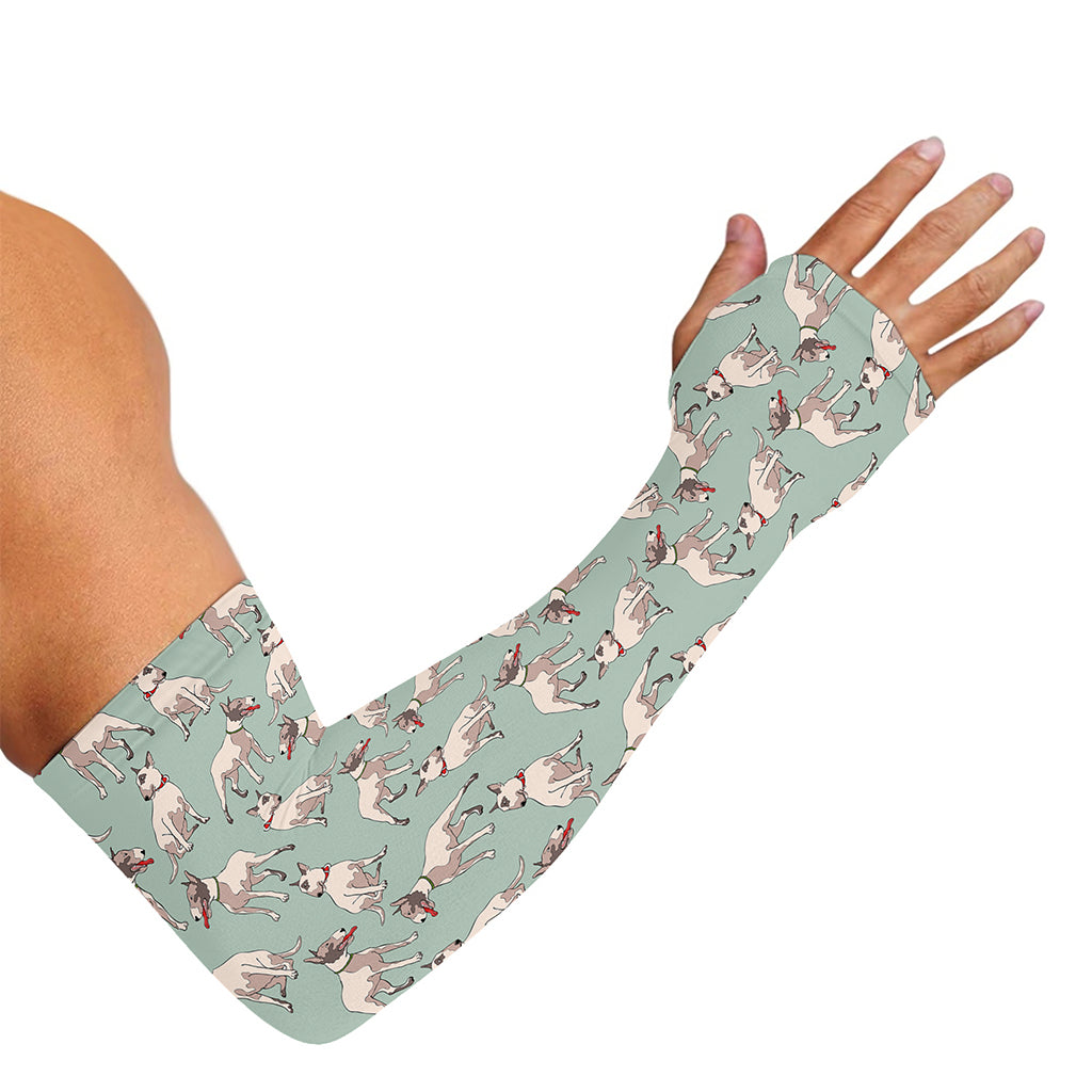Laurel Green Bull Terrier Pattern Print Sun Protection Arm Sleeves