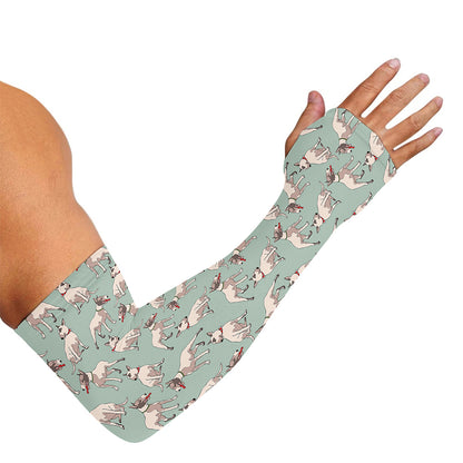 Laurel Green Bull Terrier Pattern Print Sun Protection Arm Sleeves