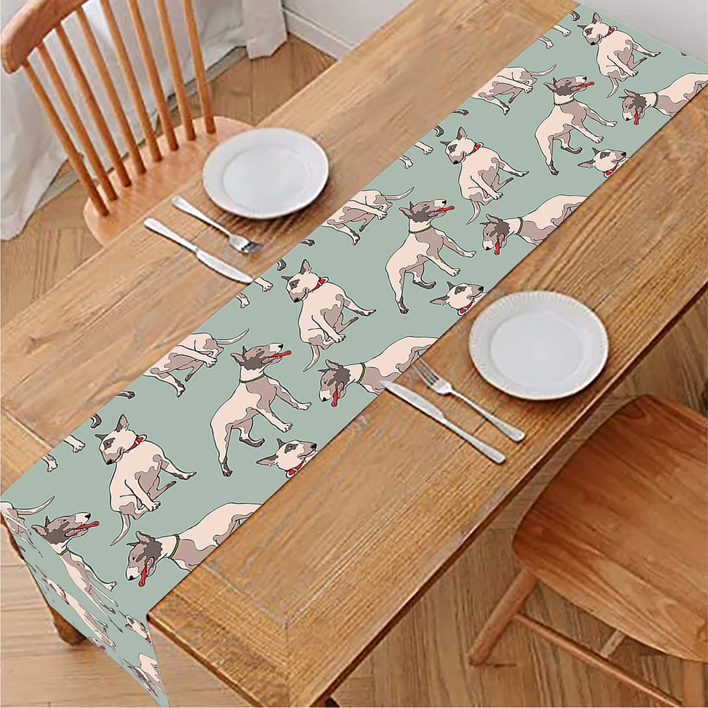 Laurel Green Bull Terrier Pattern Print Table Runner