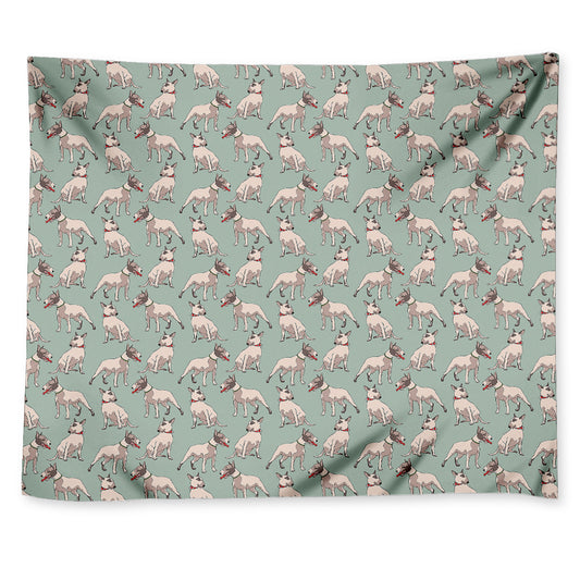 Laurel Green Bull Terrier Pattern Print Tapestry