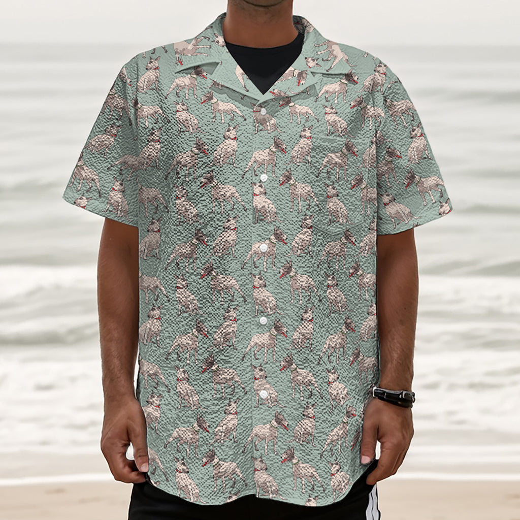 Laurel Green Bull Terrier Pattern Print Textured Short Sleeve Shirt