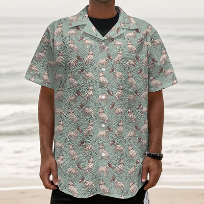 Laurel Green Bull Terrier Pattern Print Textured Short Sleeve Shirt