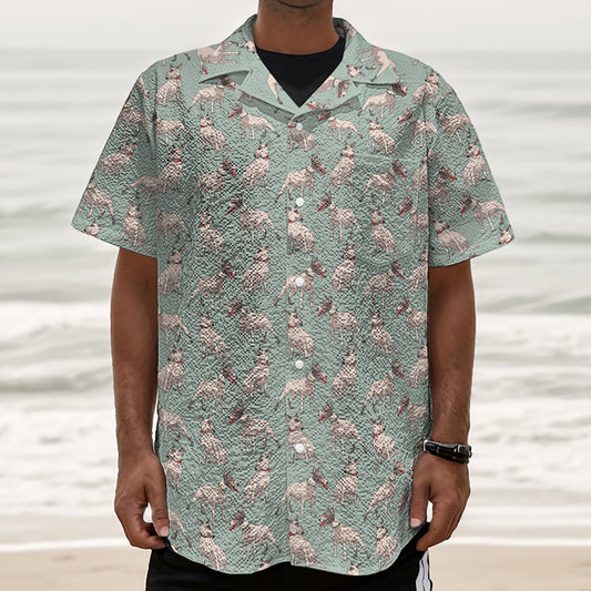 Laurel Green Bull Terrier Pattern Print Textured Short Sleeve Shirt