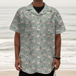 Laurel Green Bull Terrier Pattern Print Textured Short Sleeve Shirt