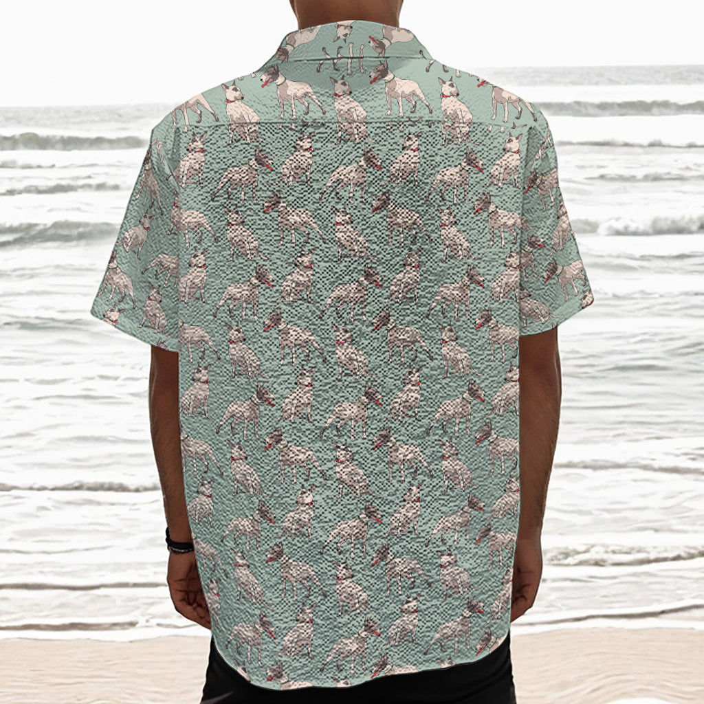 Laurel Green Bull Terrier Pattern Print Textured Short Sleeve Shirt