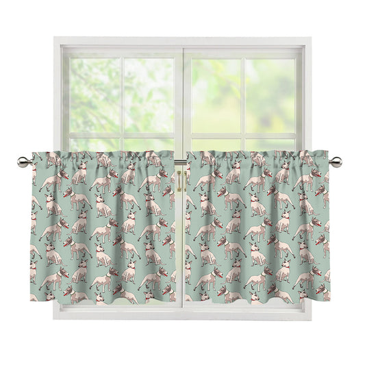 Laurel Green Bull Terrier Pattern Print Tier Curtains