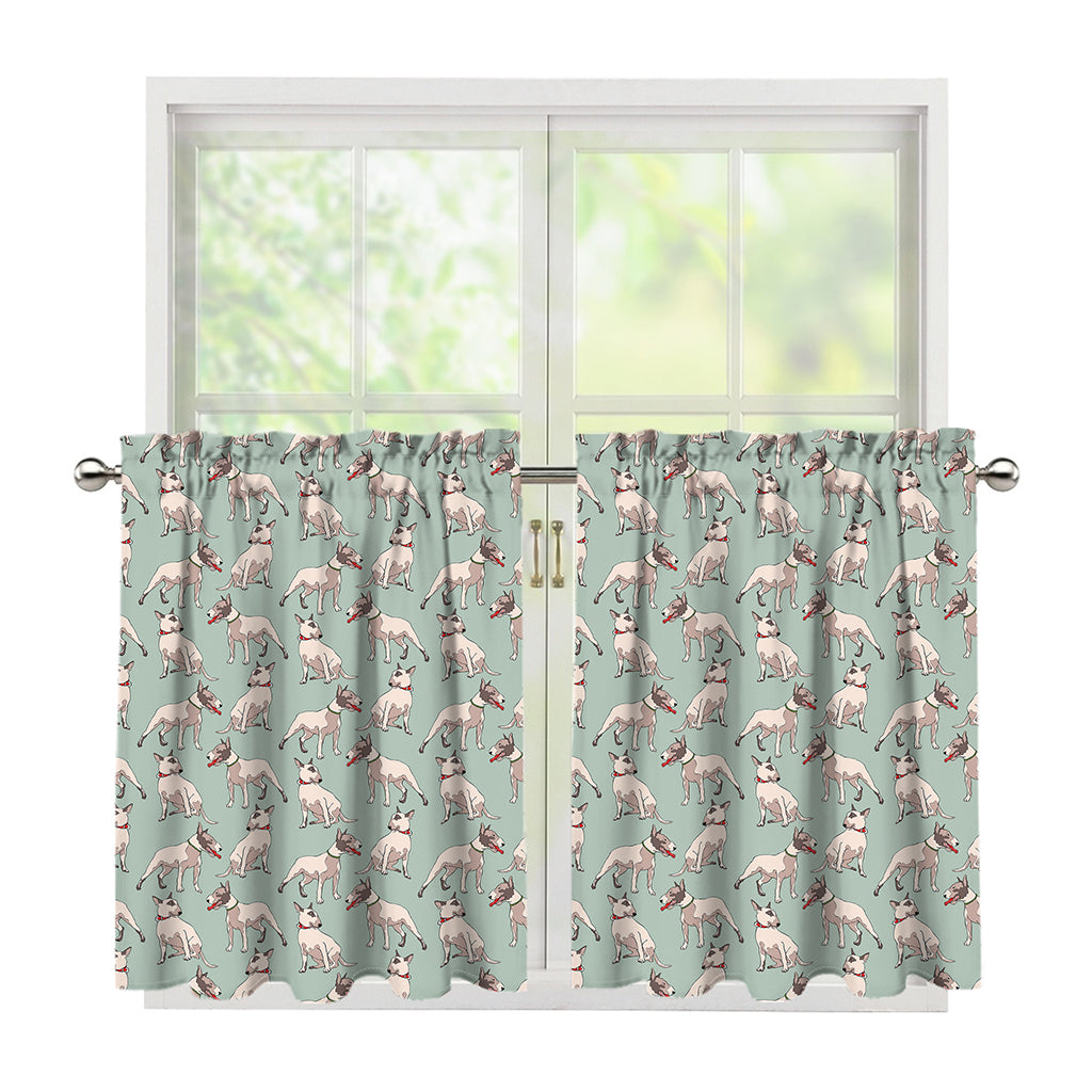 Laurel Green Bull Terrier Pattern Print Tier Curtains