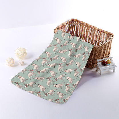 Laurel Green Bull Terrier Pattern Print Towel