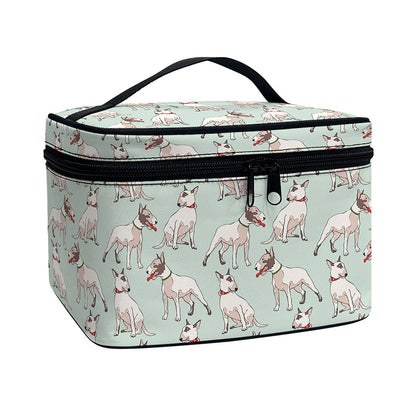 Laurel Green Bull Terrier Pattern Print Travel Makeup Bag