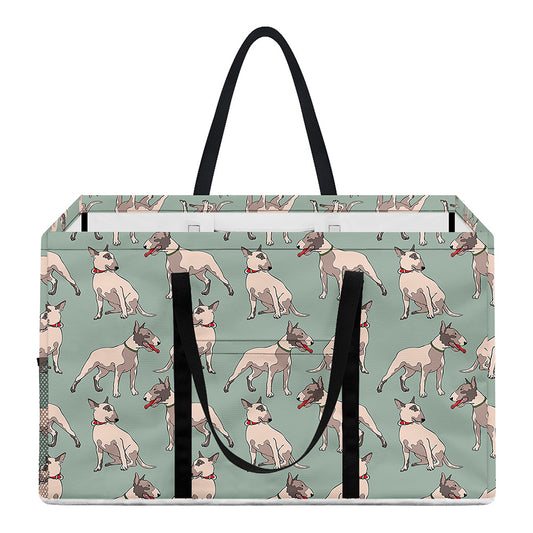 Laurel Green Bull Terrier Pattern Print Utility Tote Bag