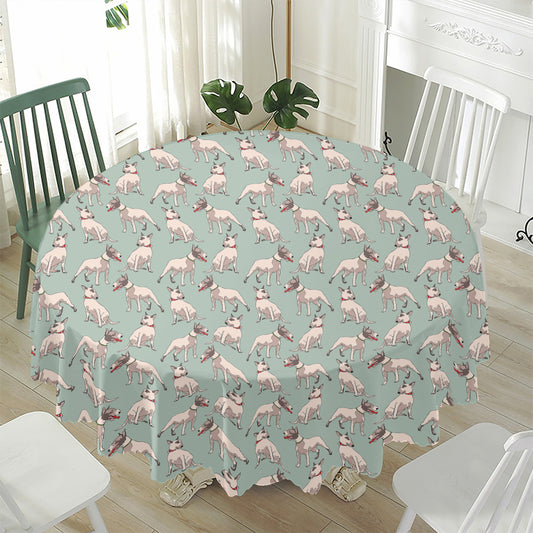 Laurel Green Bull Terrier Pattern Print Waterproof Round Tablecloth