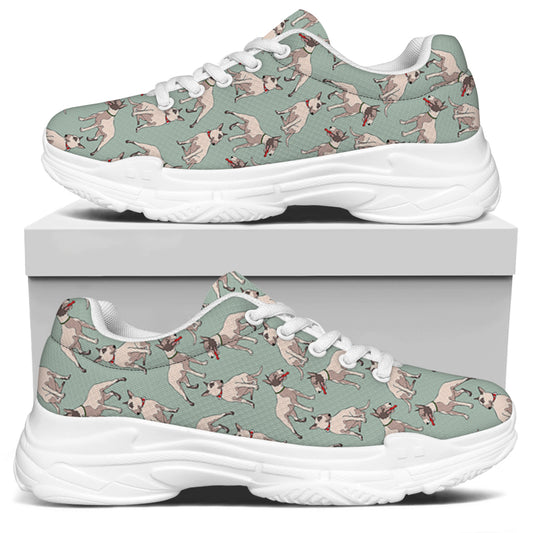 Laurel Green Bull Terrier Pattern Print White Chunky Shoes
