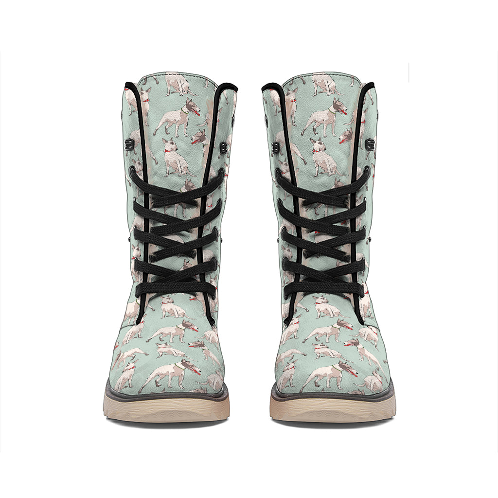 Laurel Green Bull Terrier Pattern Print Winter Boots