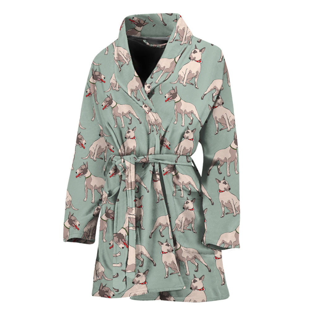 Laurel Green Bull Terrier Pattern Print Women's Bathrobe
