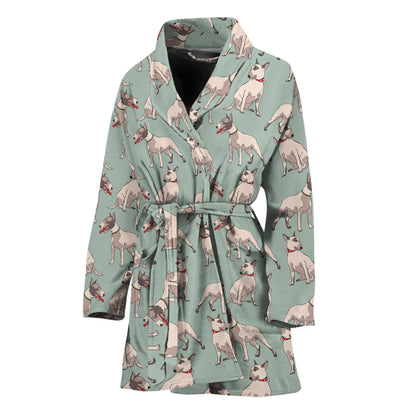 Laurel Green Bull Terrier Pattern Print Women's Bathrobe