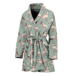 Laurel Green Bull Terrier Pattern Print Women's Bathrobe