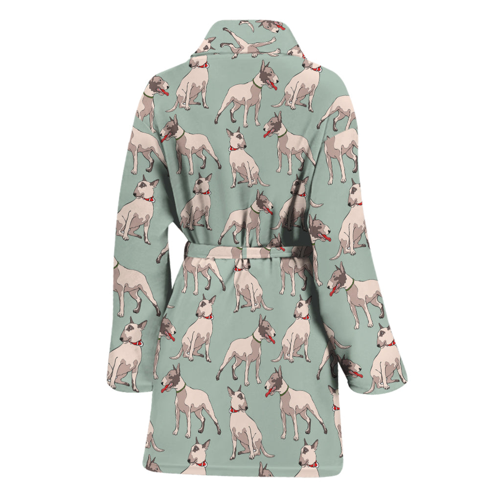 Laurel Green Bull Terrier Pattern Print Women's Bathrobe