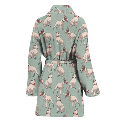 Laurel Green Bull Terrier Pattern Print Women's Bathrobe