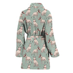 Laurel Green Bull Terrier Pattern Print Women's Bathrobe