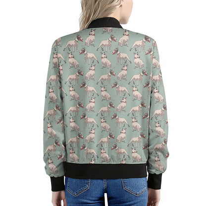 Laurel Green Bull Terrier Pattern Print Women's Bomber Jacket