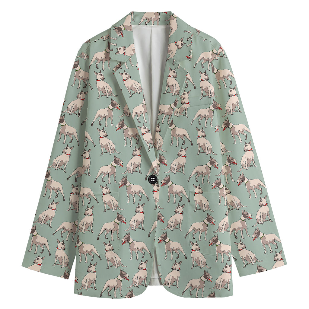 Laurel Green Bull Terrier Pattern Print Women's Cotton Blazer