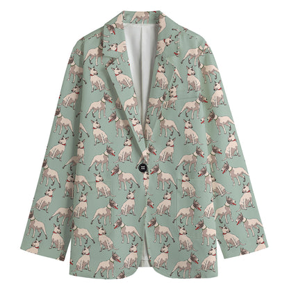Laurel Green Bull Terrier Pattern Print Women's Cotton Blazer