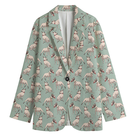 Laurel Green Bull Terrier Pattern Print Women's Cotton Blazer