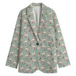 Laurel Green Bull Terrier Pattern Print Women's Cotton Blazer