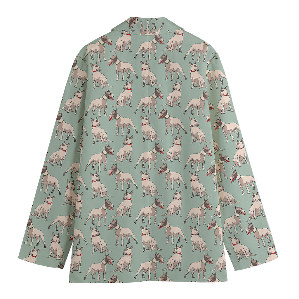 Laurel Green Bull Terrier Pattern Print Women's Cotton Blazer