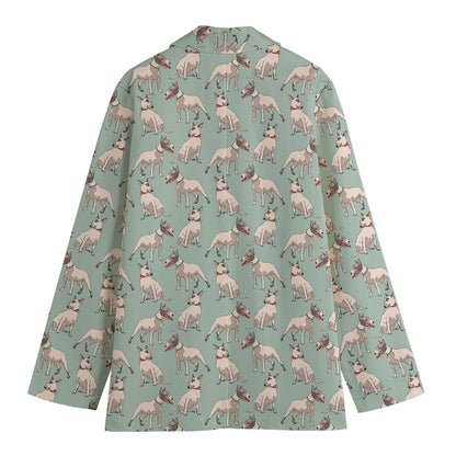Laurel Green Bull Terrier Pattern Print Women's Cotton Blazer