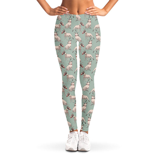 Laurel Green Bull Terrier Pattern Print Women's Leggings