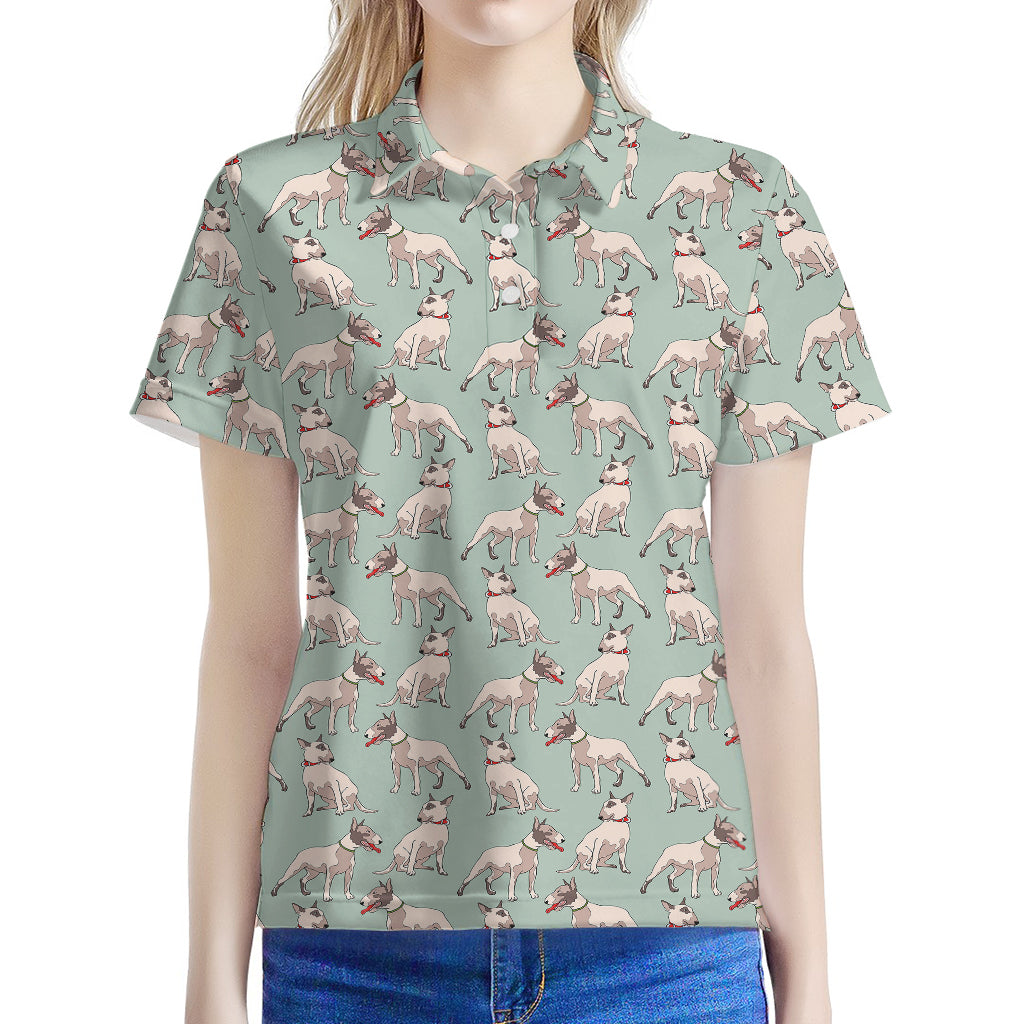 Laurel Green Bull Terrier Pattern Print Women's Polo Shirt