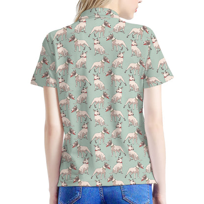 Laurel Green Bull Terrier Pattern Print Women's Polo Shirt