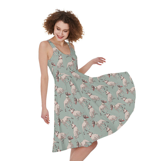 Laurel Green Bull Terrier Pattern Print Women's Sleeveless Dress