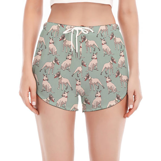 Laurel Green Bull Terrier Pattern Print Women's Split Running Shorts