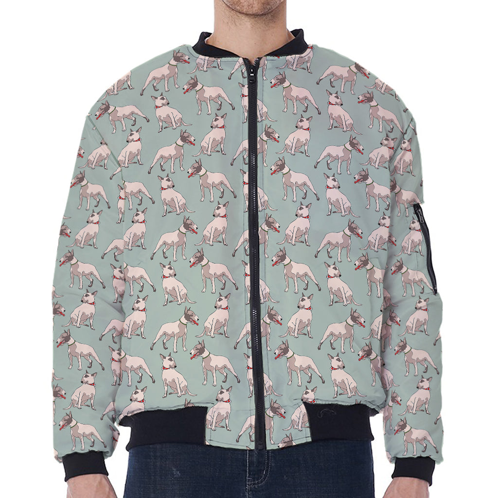 Laurel Green Bull Terrier Pattern Print Zip Sleeve Bomber Jacket