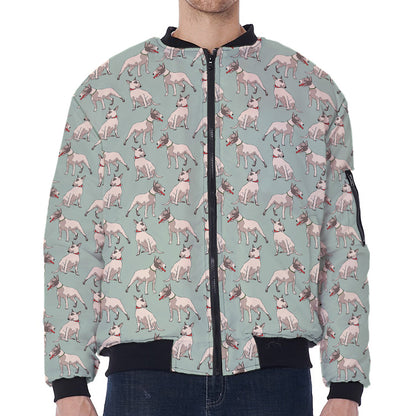 Laurel Green Bull Terrier Pattern Print Zip Sleeve Bomber Jacket