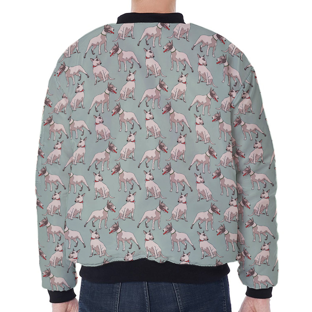 Laurel Green Bull Terrier Pattern Print Zip Sleeve Bomber Jacket