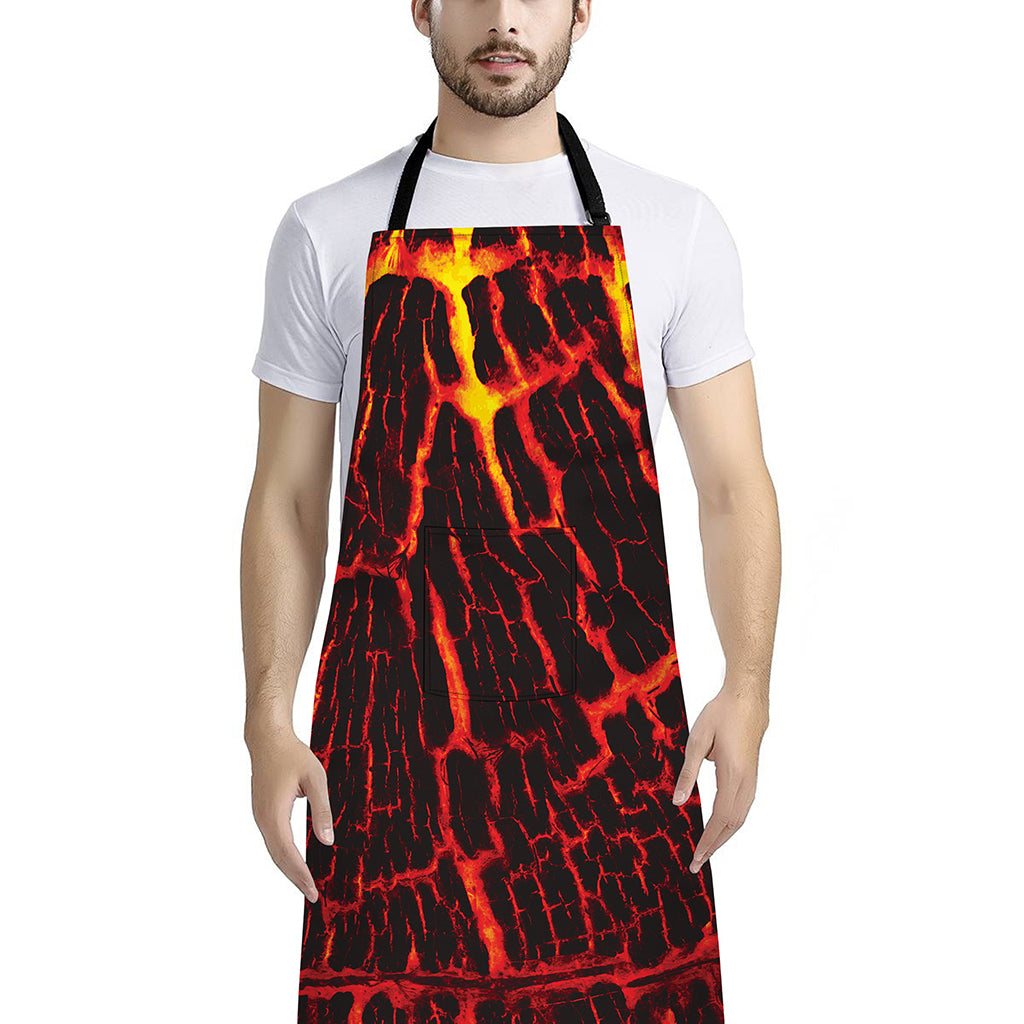 Lava Burning Print Bib Apron With Pocket