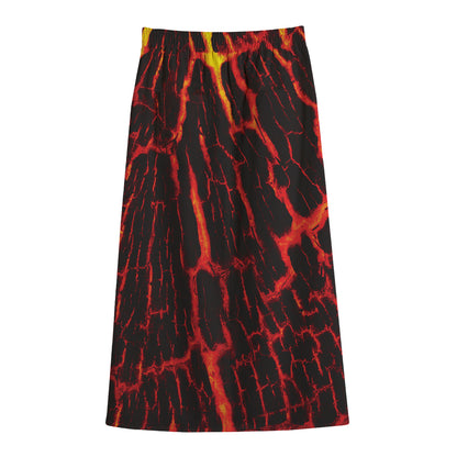 Lava Burning Print Cotton Front Slit Maxi Skirt