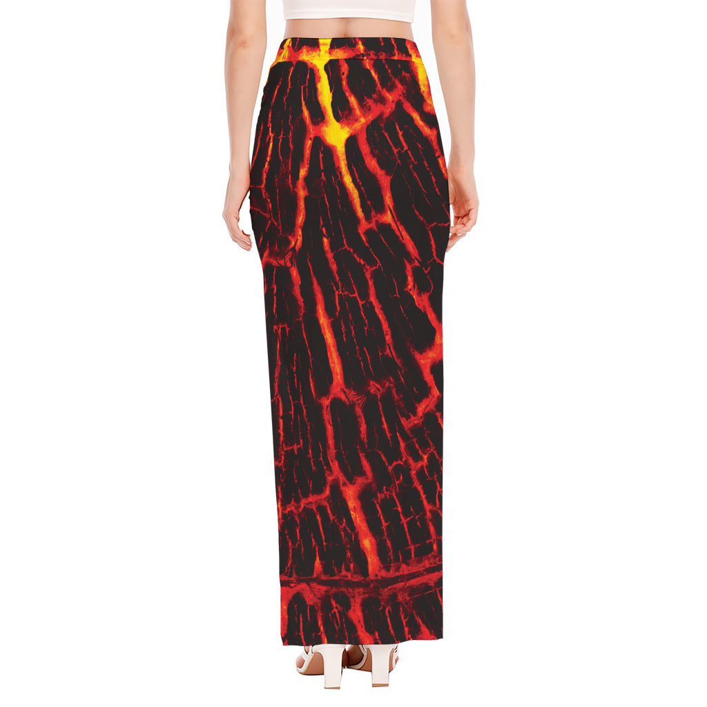 Lava Burning Print High Slit Maxi Skirt